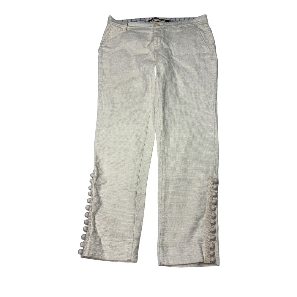 Anthropologie Daughters of the Liberation Cream Textured Pom Trim Pant 2 W30 L25